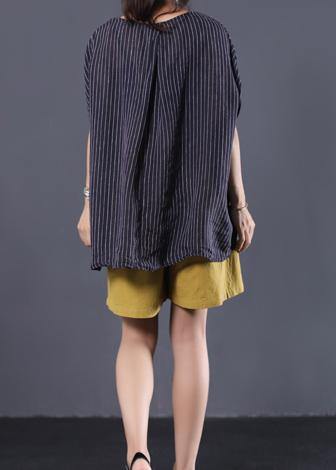 Beautiful blue striped linen clothes For Women v neck baggy summer top — image 3