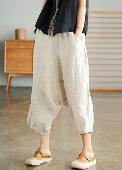 Beige Women Casual Solid Color Linen Pocket Pants — image 2