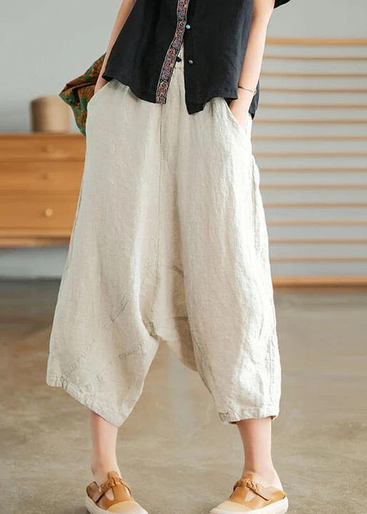 Beige Women Casual Solid Color Linen Pocket Pants — image 3