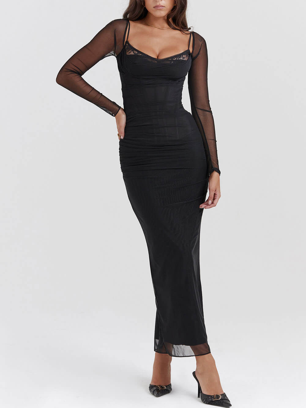Black Backless Bodycon Suspender Maxi Dress  GUARANTEED SAFE CHECKOUT