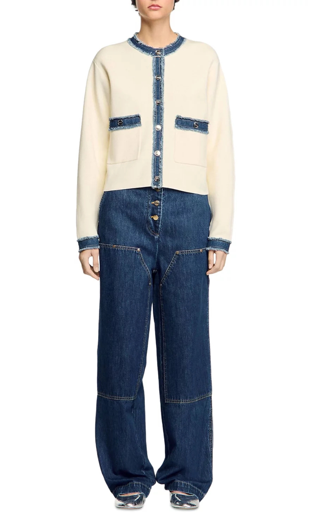 Cardigan With Denim Detail