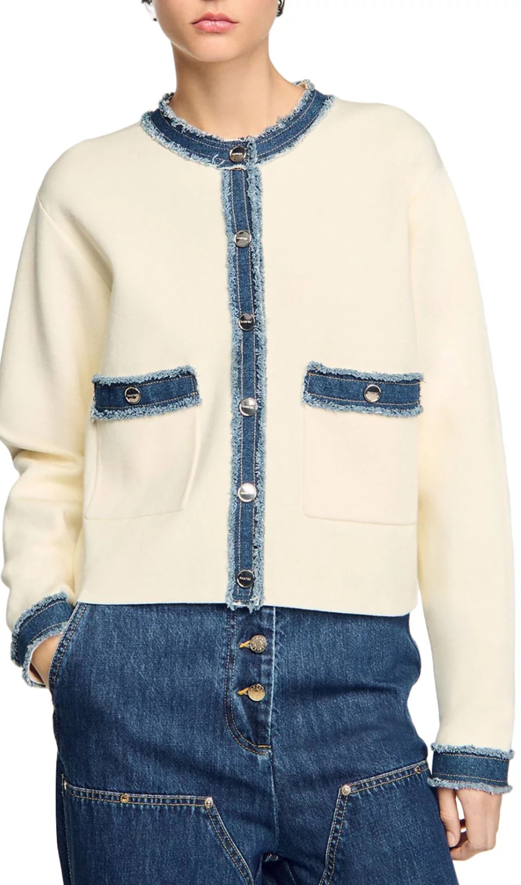Cardigan With Denim Detail — image 2