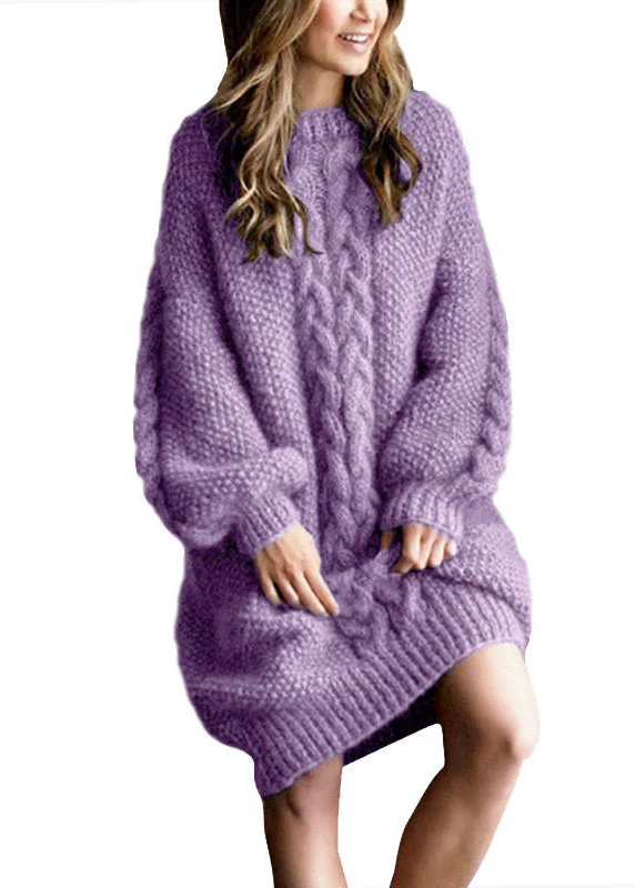 Classy pink thick Knit Sweater Dress Winter — image 2