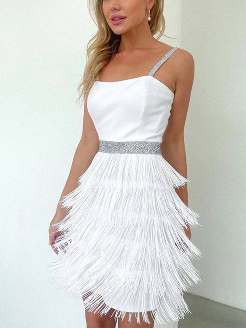 Date And Dinner Socialite Style Suspender Fringe Mini Dress  GUARANTEED SAFE CHECKOUT — image 4