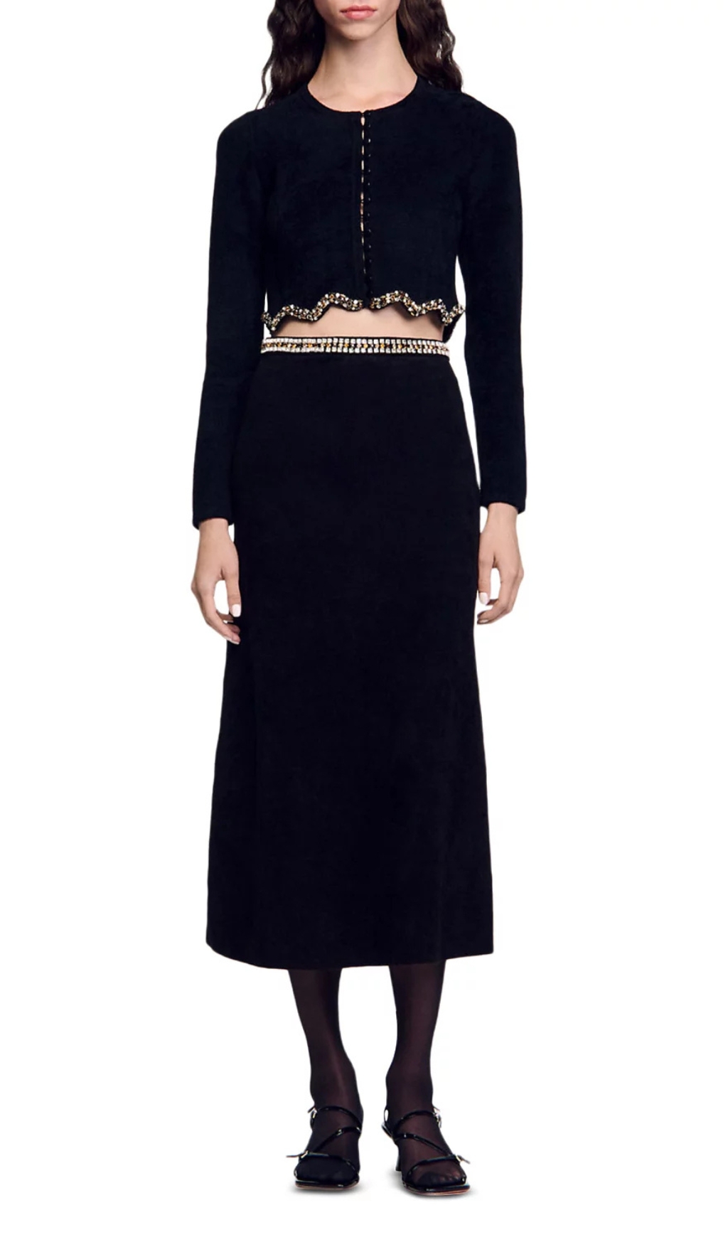 Embellished Scalloped Crop Cardigan