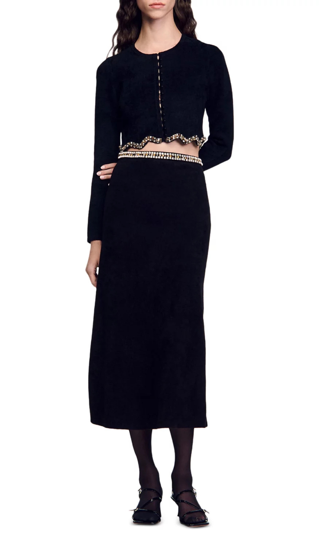 Embellished Scalloped Crop Cardigan — image 2