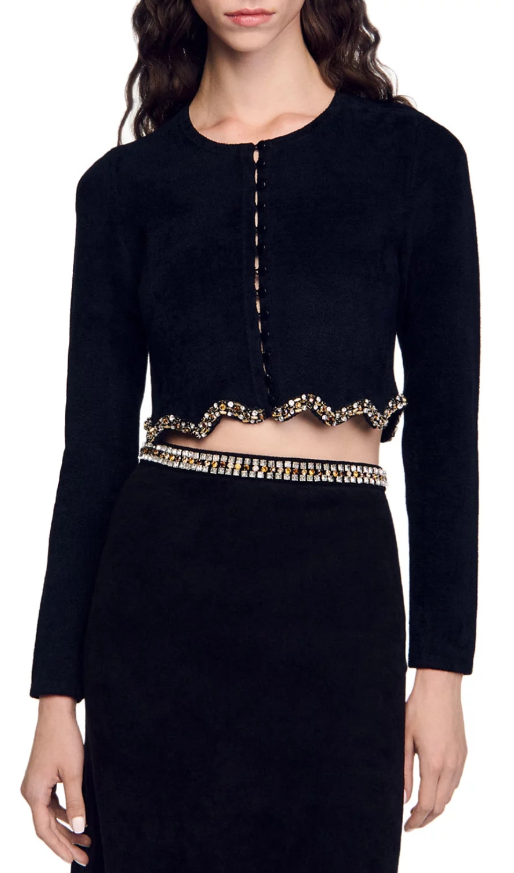 Embellished Scalloped Crop Cardigan — image 3