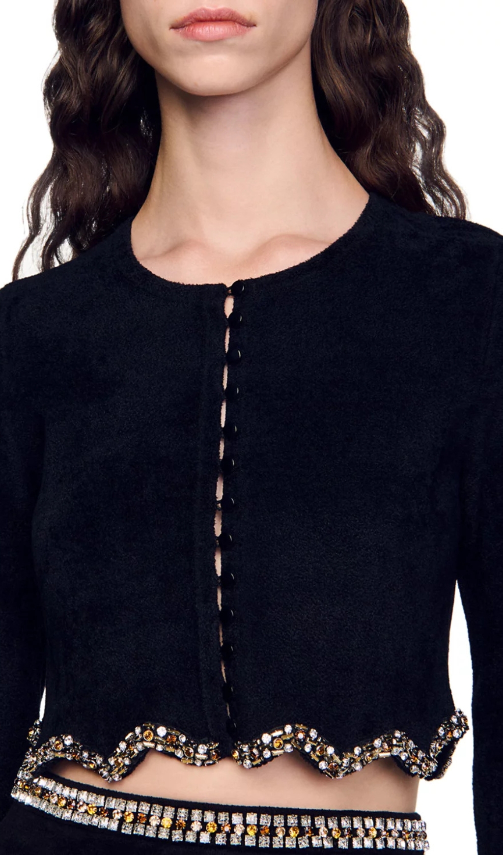 Embellished Scalloped Crop Cardigan — image 4