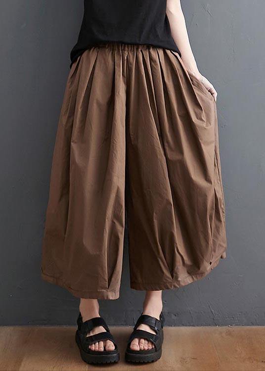 Plus Size Brown Pockets Wide Leg Pants Trousers Summer Cotton Linen — image 2