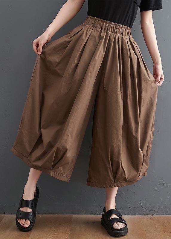 Plus Size Brown Pockets Wide Leg Pants Trousers Summer Cotton Linen — image 3