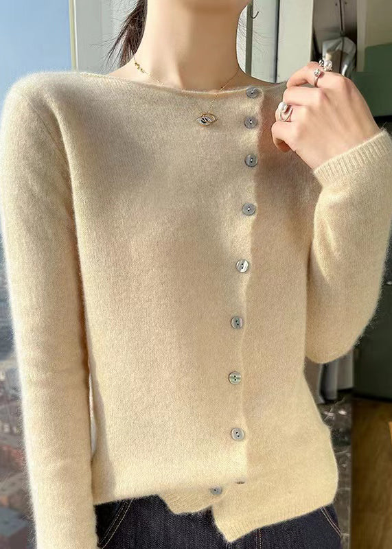 Simple Style Yellow O Neck Button Woolen Sweater Tops Fall — image 3
