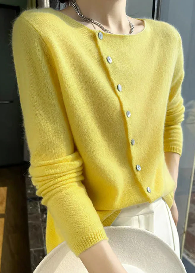 Simple Style Yellow O Neck Button Woolen Sweater Tops Fall — image 4