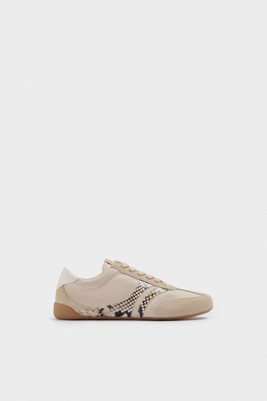 Suede sneakers with snake leather stripes — image 1
