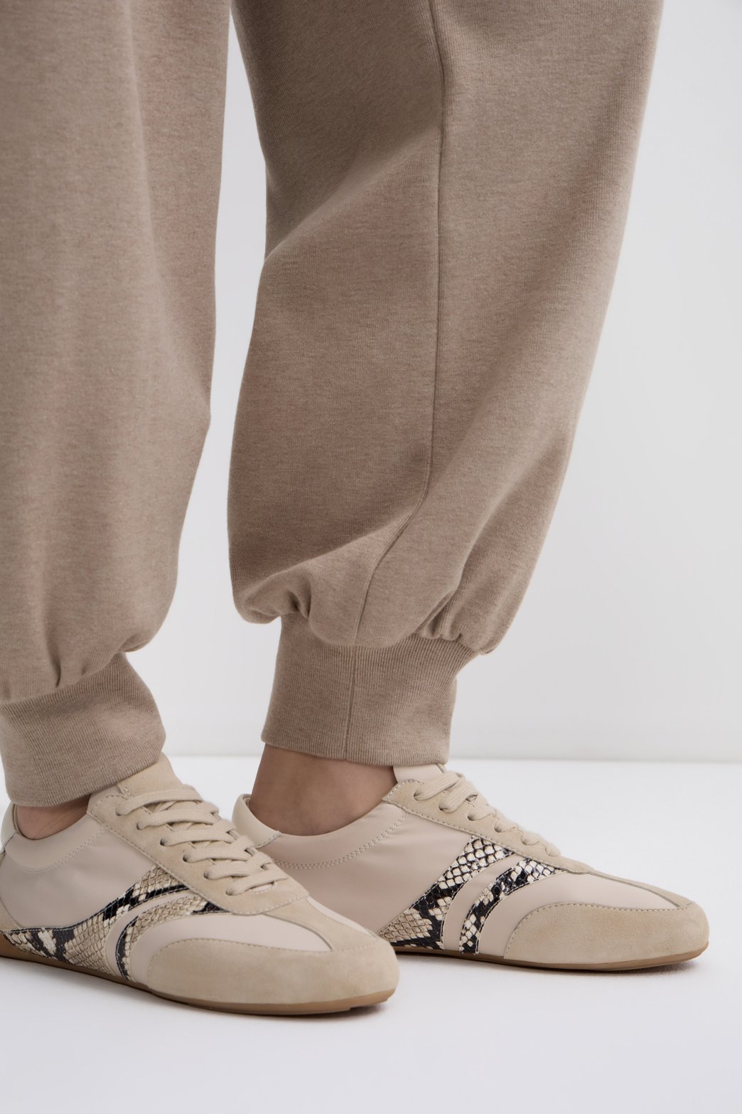 Suede sneakers with snake leather stripes — image 3