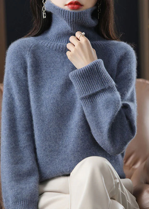 Unique Dark Camel High Neck Thick Cashmere Knit Sweater Tops Winter — image 4