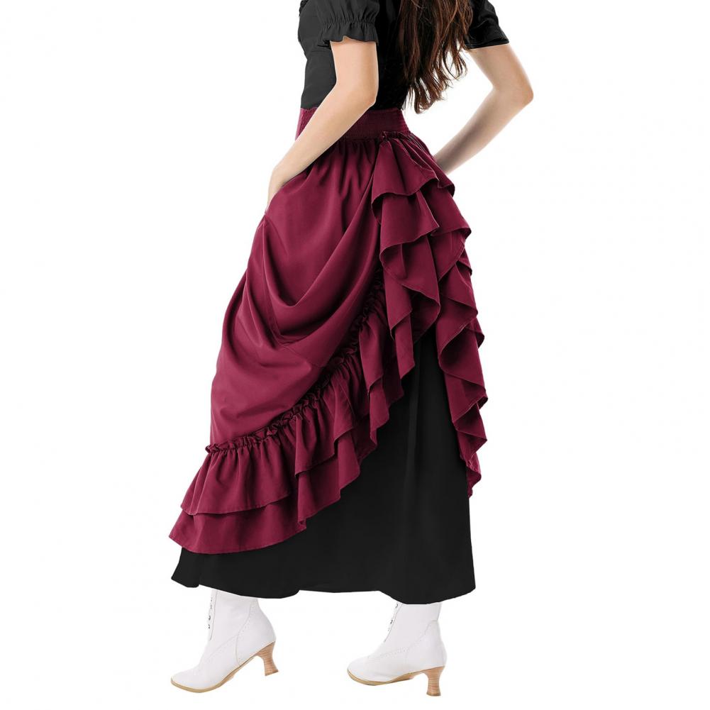 Women Retro Medieval Elastic Lace High Waist Boho Maxi Skirt Casual Drawstring A Line Shirtdresses Backless Vintage Bodycon — image 3