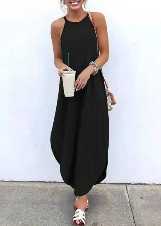 Women Sleeveless Straps High Low Hem Solid Causal Maxi Dress — image 2