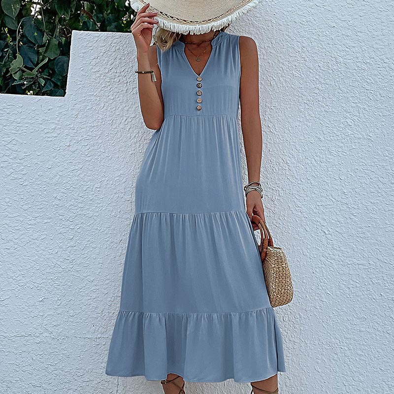 Women's Summer New Solid Color Tank Top Swing Maxi Dress — image 2